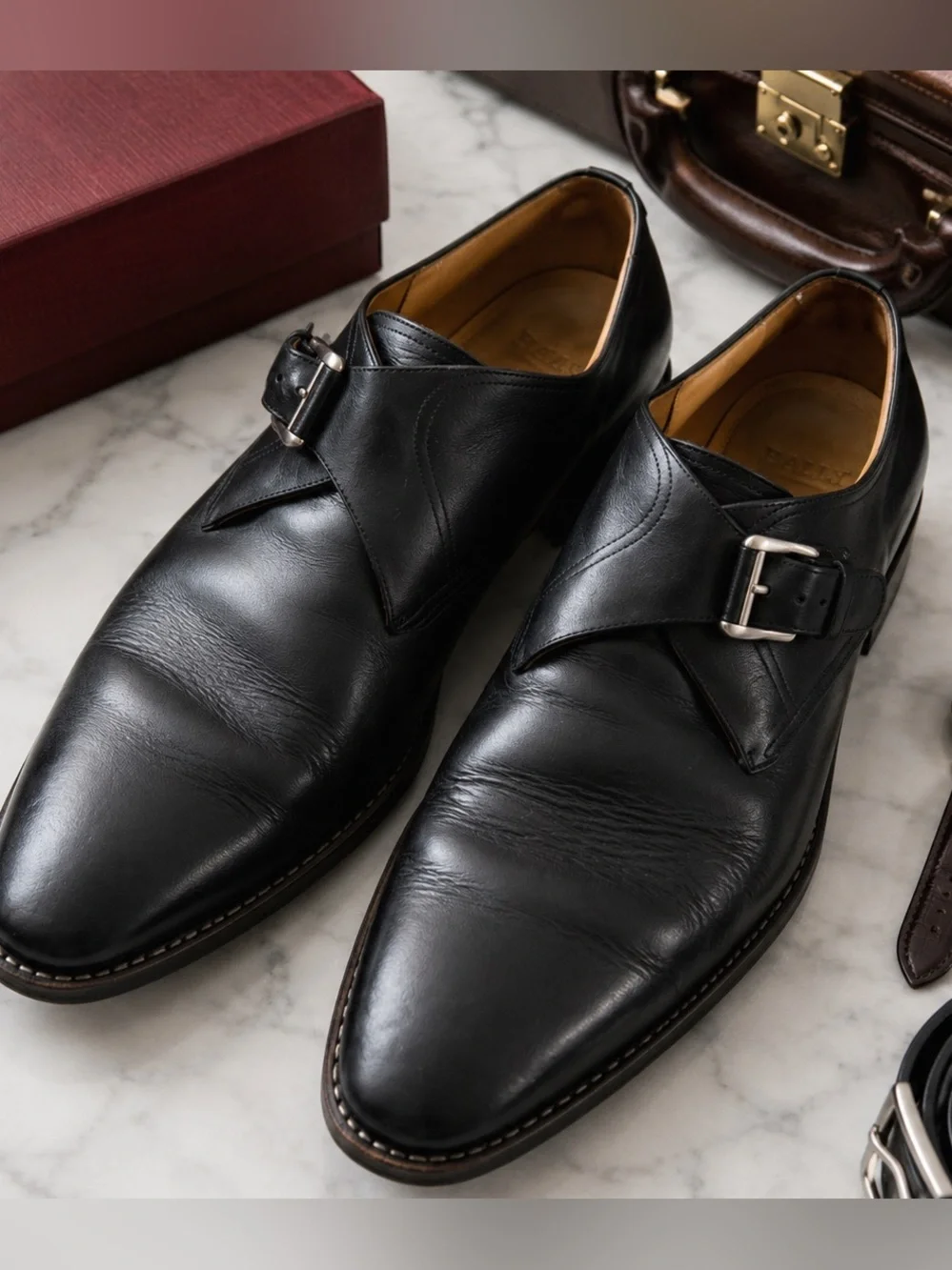Bally Scribe Men’s 12 Black Leather Monk Strap Dress Shoes Made in Italy